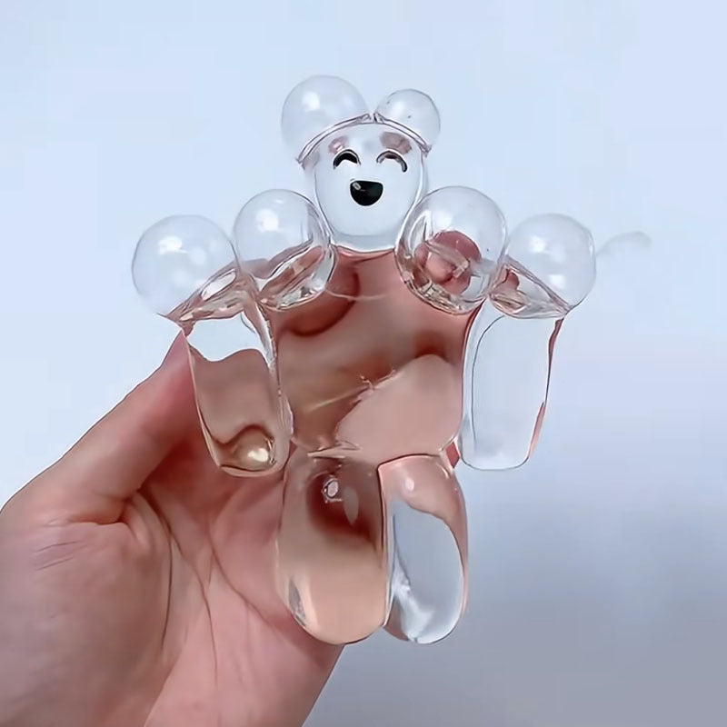 Transparent robot stress relief squeeze toy, small ears and smiling face with raised arms