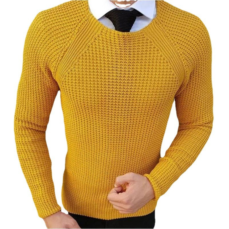 Men's Knitting Sweater Top Solid Color Round Neck