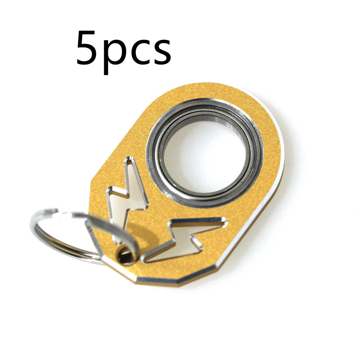 Gold rotating decompression key chain with metal ring, 5-pack.