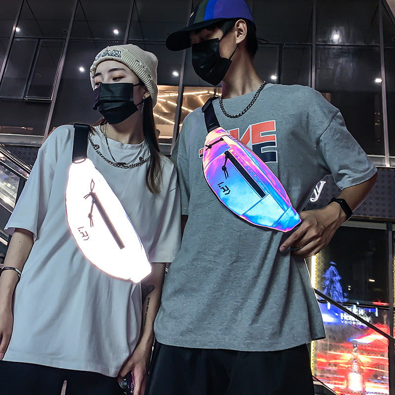 Reflective Crossbody Chest Bag For Cycling Breathable Oxford Cloth In Blue Or Gray