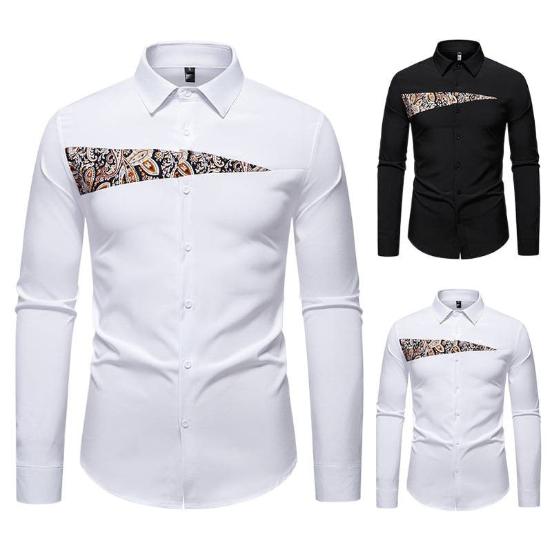 New Men's Paisley Color Matching Design Casual Long-sleeved Shirt