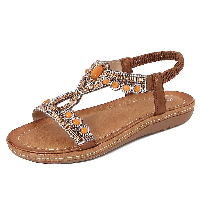 Frosted Bohemian Sandals - Women's Summer Rhinestone TPR Sole Shoes