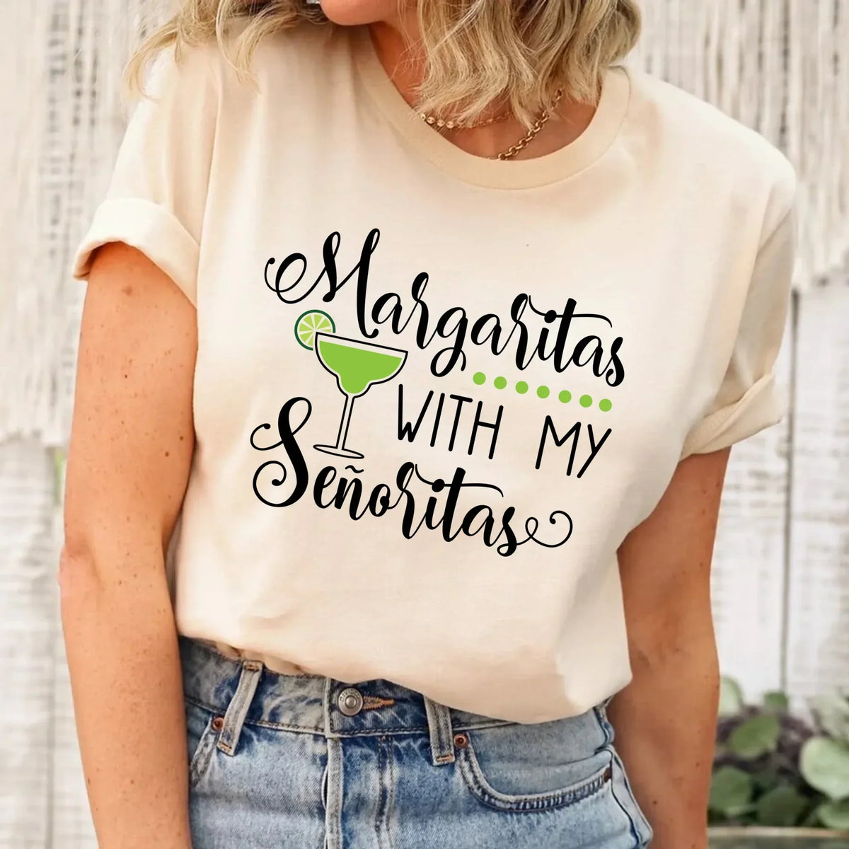 Cream graphic tee with Margaritas With My Señoritas print