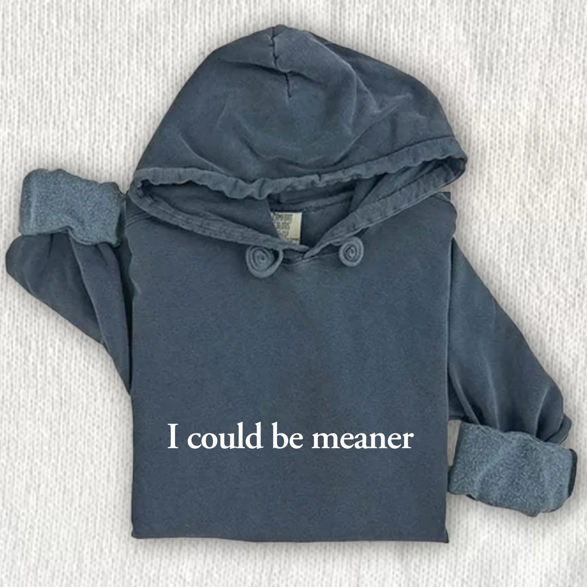 Navy blue hoodie sweatshirt with drawstring hood and kangaroo pocket