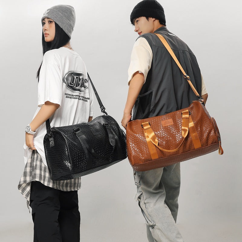 Portable Crossbody Luggage Bag One Shoulder For Short Distance Travel Large Capacity 56L 75L Waterproof PU Plaid