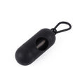 Black dog waste bag dispenser holder with snap clip and opening