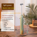 Light green electric milk frother with whisk attachment, USB rechargeable handheld