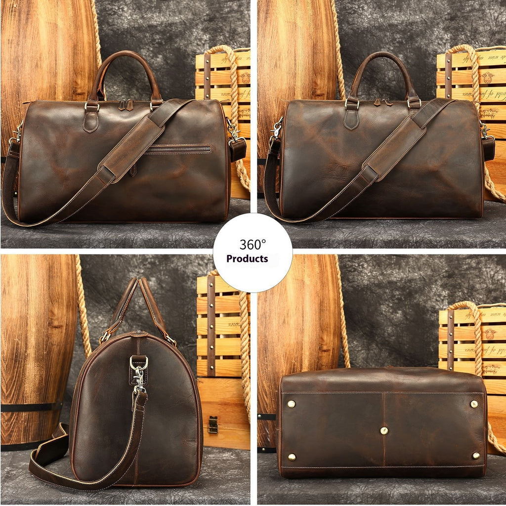 Vintage Leather Travel Crossbody Bag For Men Large Capacity Genuine First Layer Cowhide