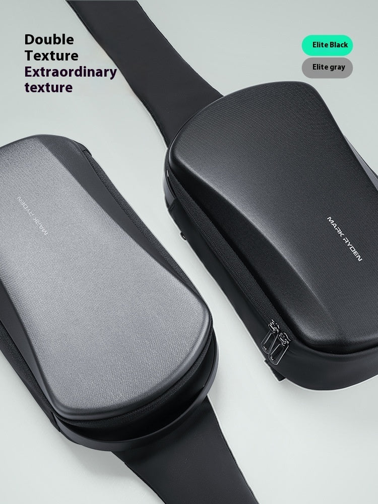 New Hard Shell Mens Waterproof PU Leather Shoulder Messenger Bag With USB Port Crossbody