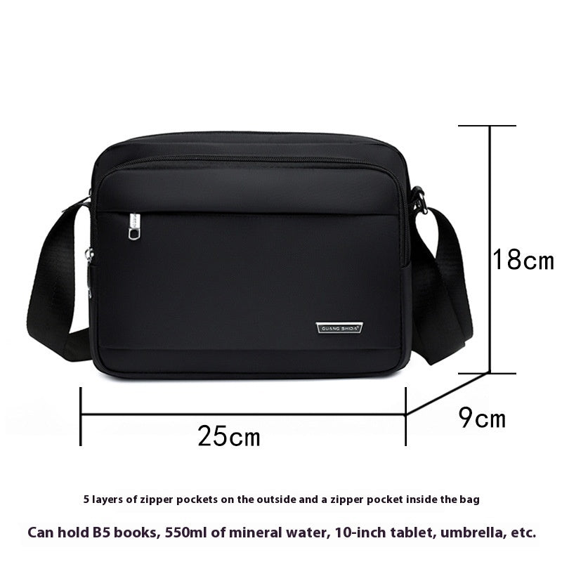 Men's Oxford Cloth Horizontal Multi Layer Messenger Bag For Business Wear Resistant Black
