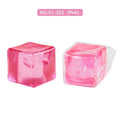 Pink transparent square fidget ball, with a matching plastic-wrapped option
