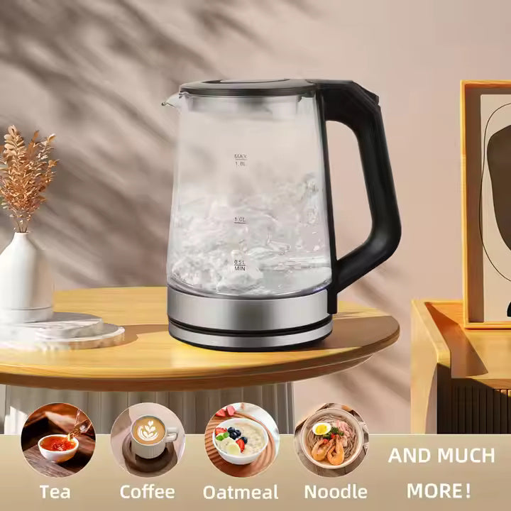 Cordless Transparent Glass Electric Kettle 1.6L 2.0L Capacity 1500W Auto Power Off For Home Hotel And Commercial Use