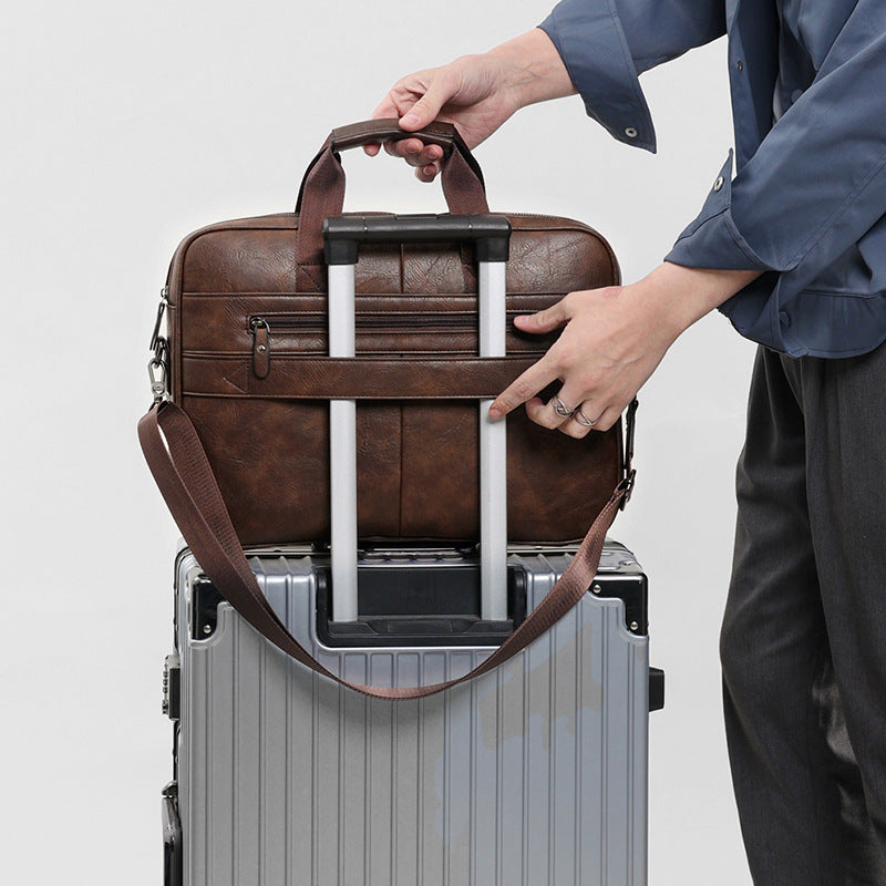 Retro Crazy Horse Pattern PU Leather Briefcase for Men European American Retro Style Wear Resistant Black or Brown