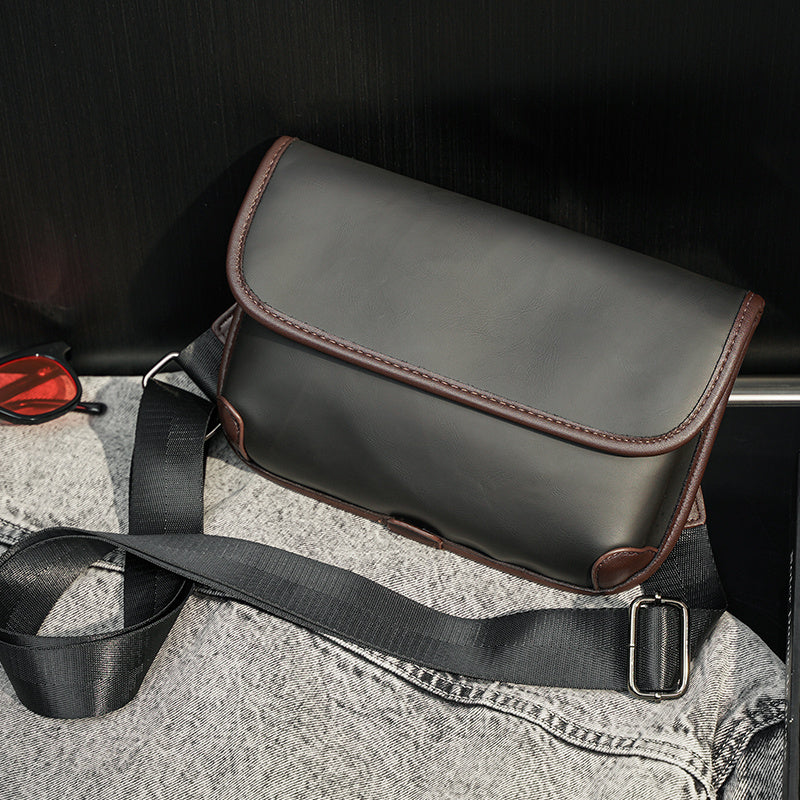 Premium Leather Plaid Check Shoulder Bag For Men Urban Street Style Crossbody Bag