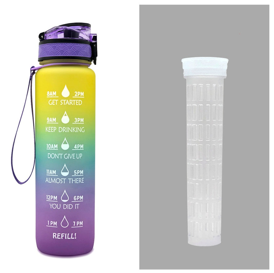 1L Motivational Water Bottle with Time Markers - Tritan Sports Bottle