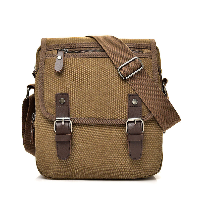Unisex Casual Canvas Shoulder Bag For Daily Use Urban Style Solid Colors Brown Khaki Black