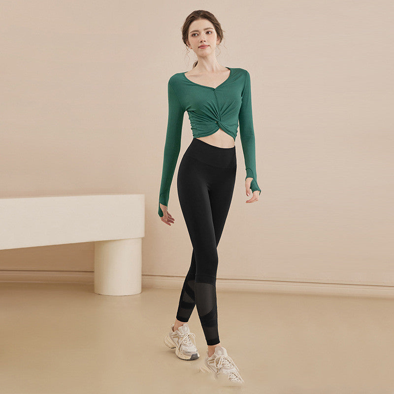 Breathable Running Training Pilates Workout Clothes Set Nylon Spandex Women Long Sleeve Top and Pants