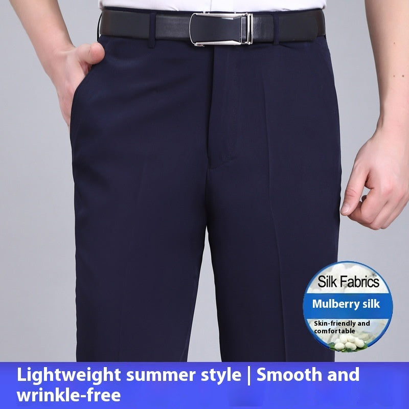 Men's Mulberry Silk Business Suit Pants - Wrinkle-Free Straight Leg