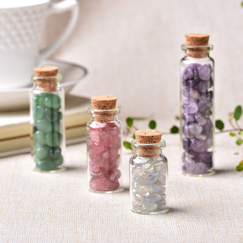 Natural Crystal Gravel Wishing Bottle – Cylinder Glass Bottle | 19 Crystals & 5 Sizes