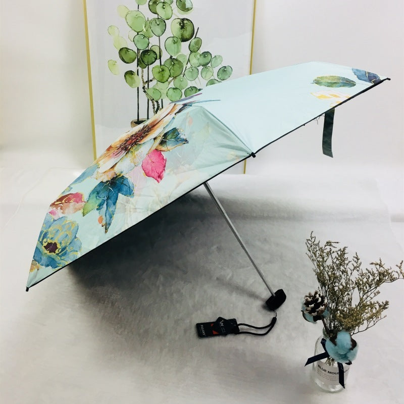Mini Flat Five-fold Umbrella Vinyl Folding Sun Umbrella Umbrella Dual-use Sun Protection Pocket Umbrella Sun Umbrella For Women
