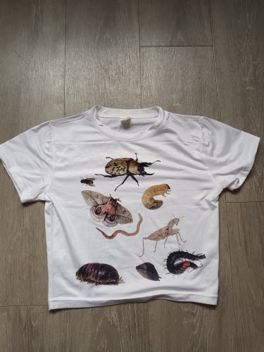Women's Casual Insect Print Crop Top - Short Sleeve Cotton Tee
