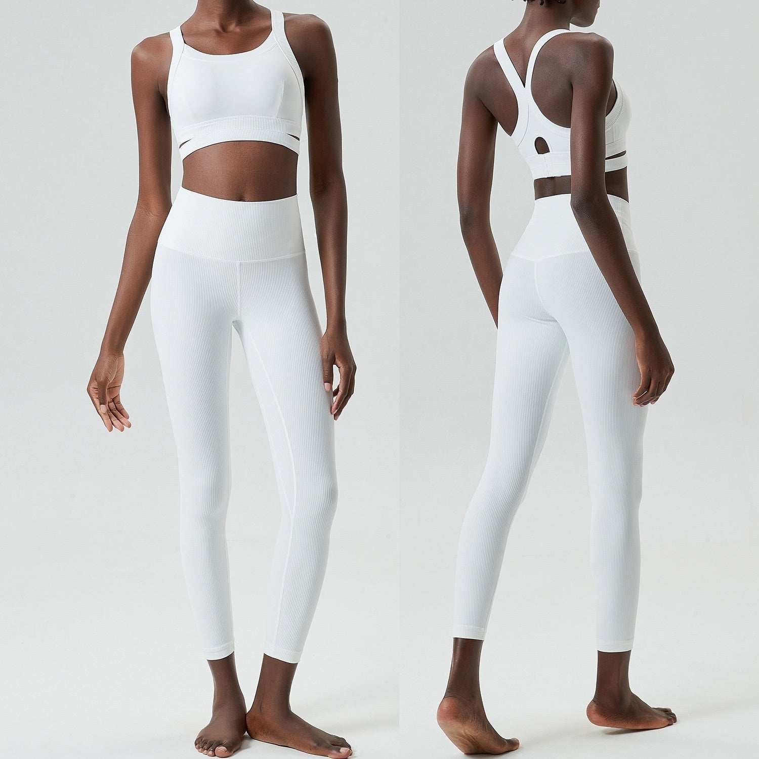 Willow Leaf Sport Two Piece Workout Set With Double Layer Ribbon Bra And Trousers Distilled Coffee Or Charcoal Blue Gray