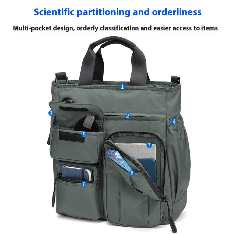 Men's Oxford Cloth Shoulder Bag for Business Travel Multi Layer Design Large Capacity 30 34 11 cm