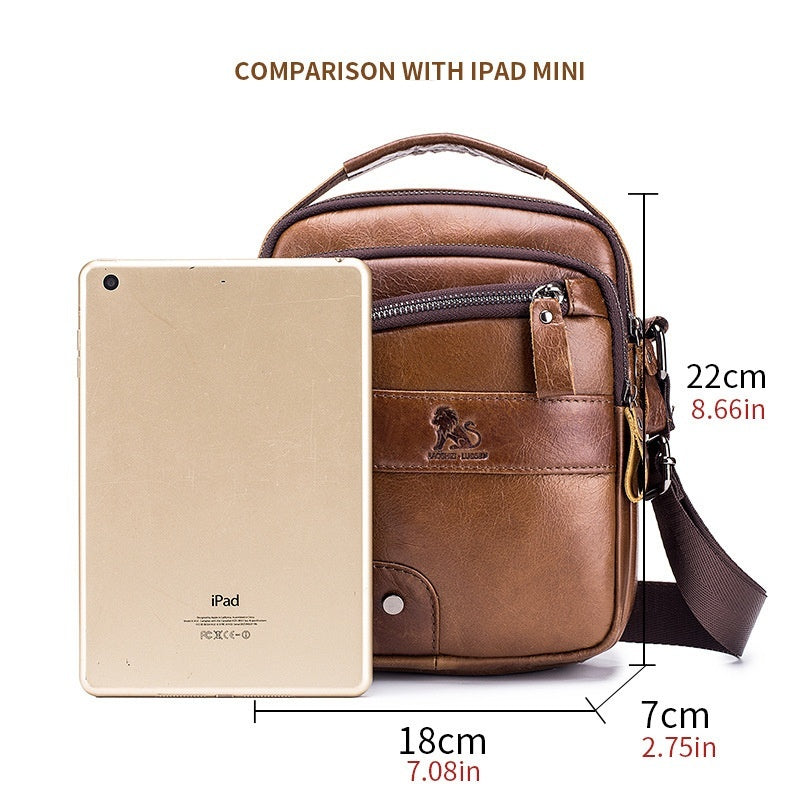 Mens Casual First Layer Cowhide Small Crossbody Bag Genuine Leather Wear Resistant Urban Style