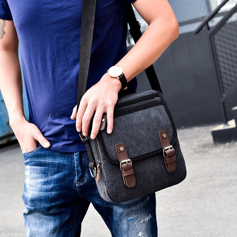 Unisex Casual Canvas Shoulder Bag For Daily Use Urban Style Solid Colors Brown Khaki Black
