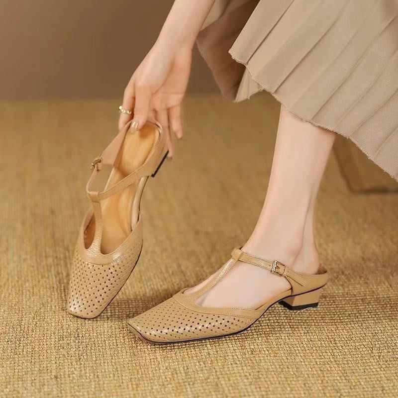 Women's Elegant Retro Soft Bottom Square Toe Sandals - Color-Blocking Summer Shoes