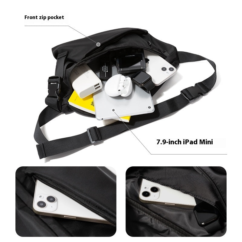 Men's Japanese Leisure Slanted Chest Bag Black 8 Inch Oxford Fabric Wear Resistant For Everyday Street Style