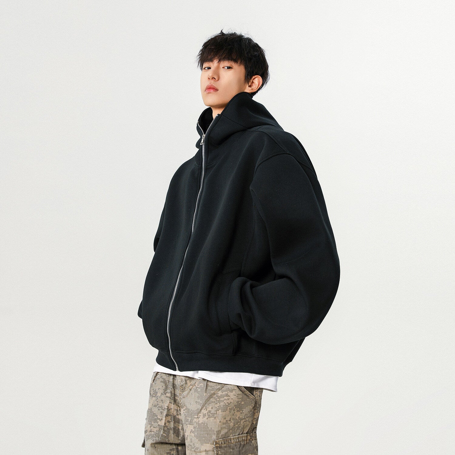 Solid Color Versatile American High Street Cardigan Hoodie