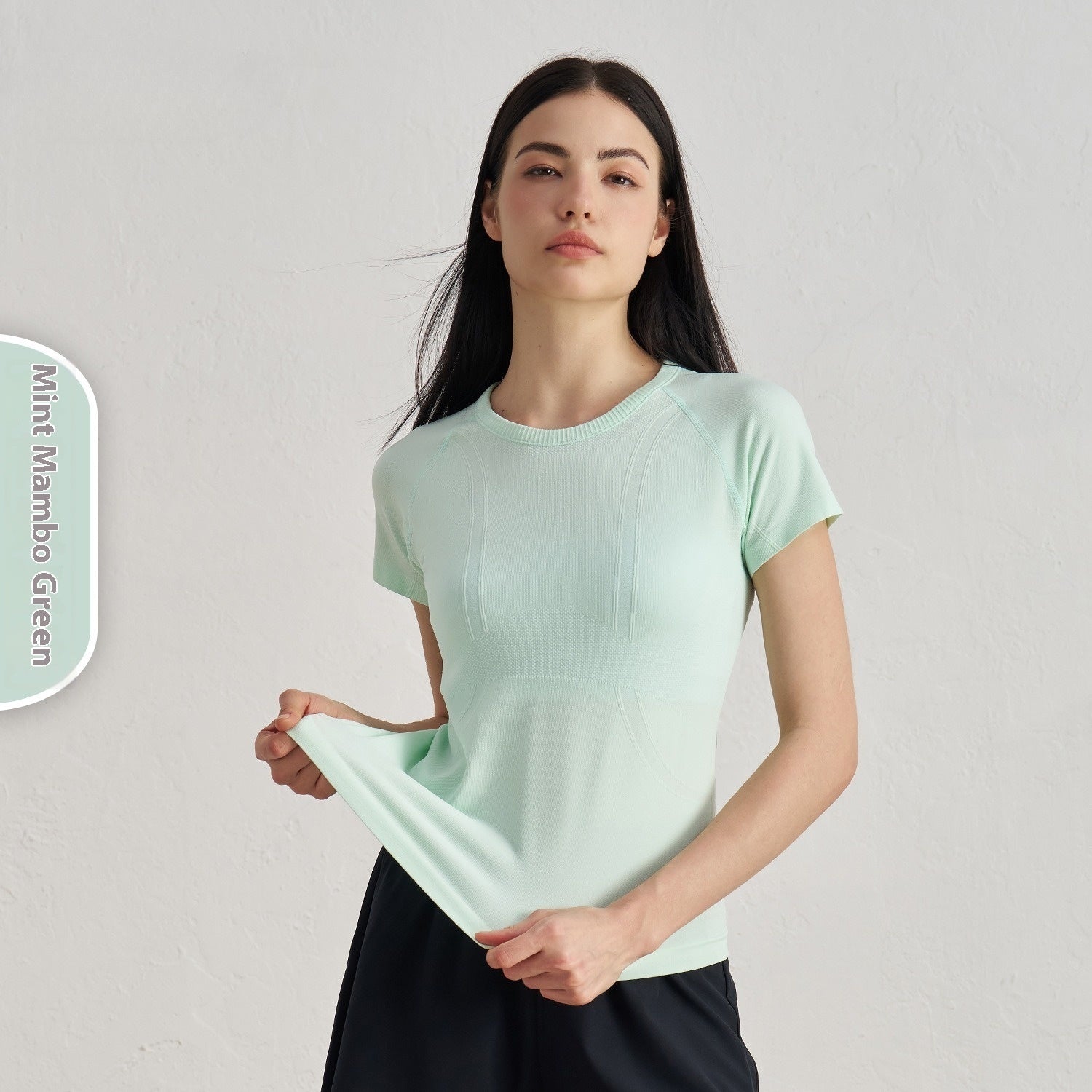 Seamless Antibacterial Nude Feel Slim Fit Yoga Jacket Short Sleeve Hip Length Elastic Breathable