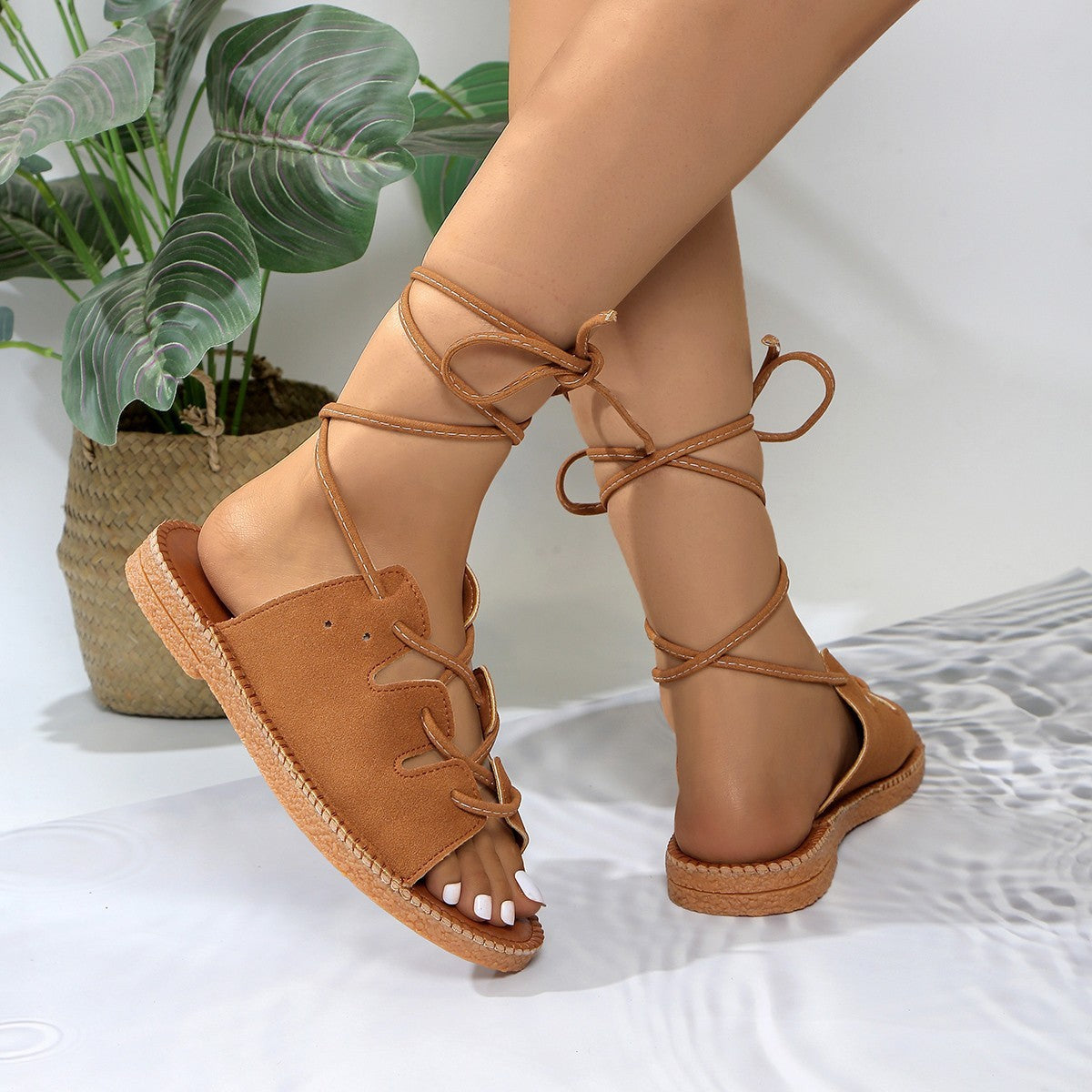 Summer Plus Size Hemp Rope Lace-Up Sandals - Women's Light Bottom Casual Shoes