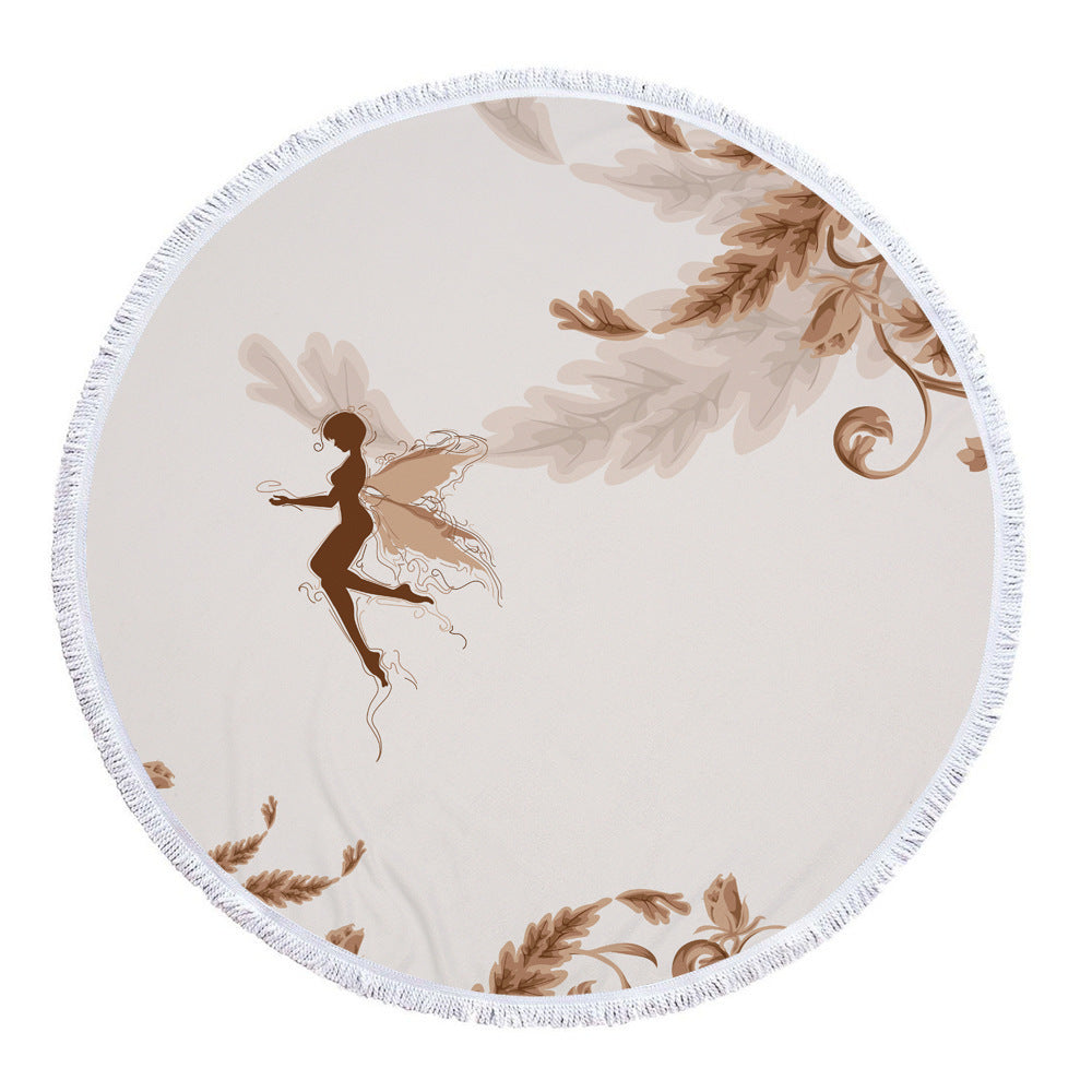 Round Printed Beach Towel With Microfiber And Tassels Feels Soft