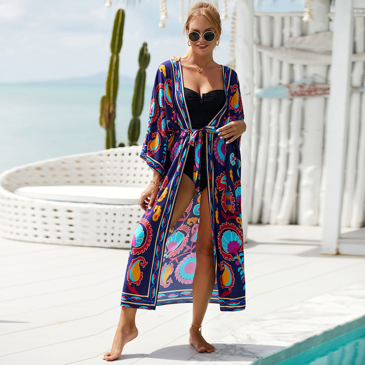 New Rayon Printed Beach Sun Protection Outerwear Cover-up Women