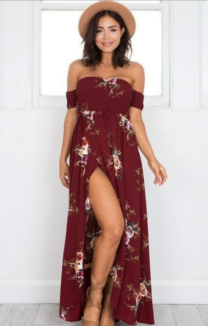 Boho Style Off Shoulder Maxi Dress For Women Beach Summer Dresses Bohemian Chic Gown
