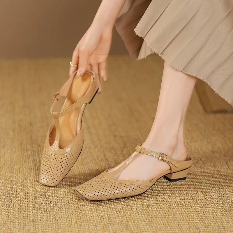 Women's Elegant Retro Soft Bottom Square Toe Sandals - Color-Blocking Summer Shoes