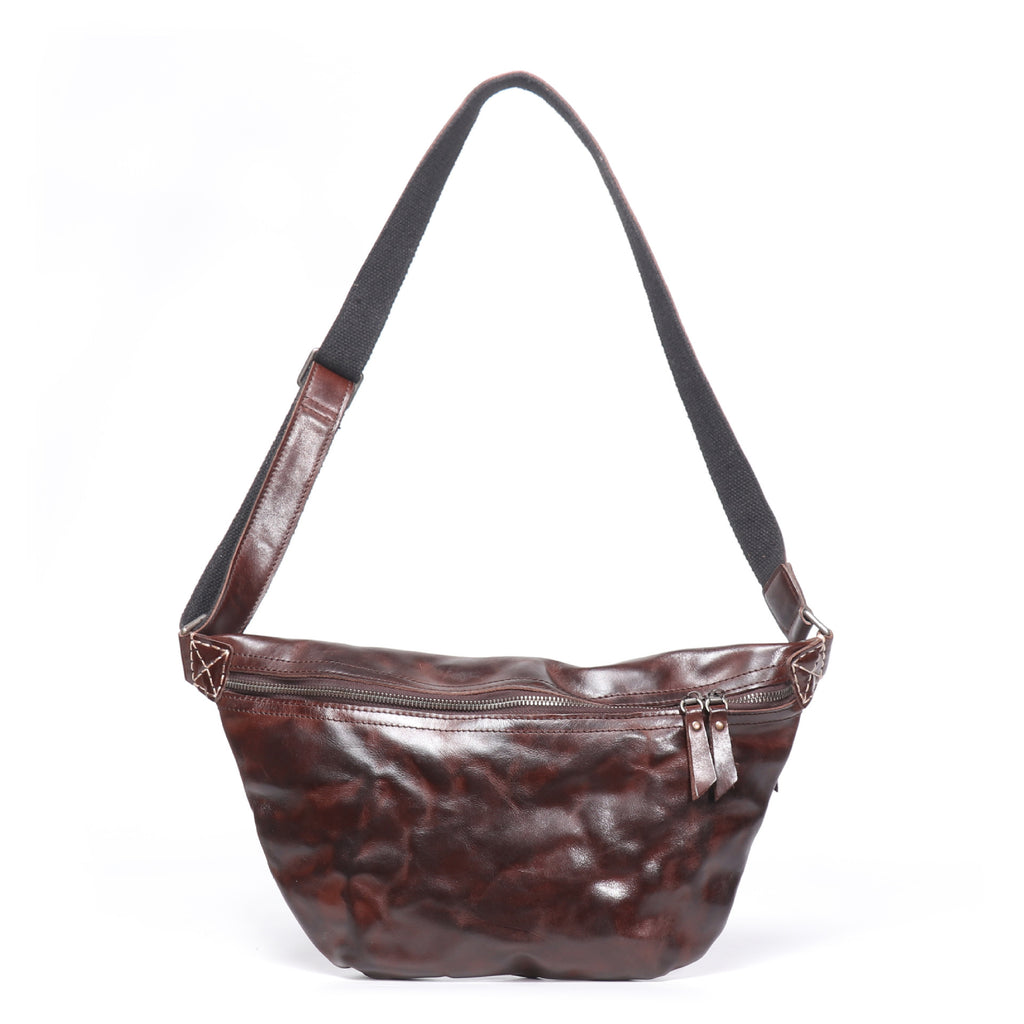 Retro Men's Skull Pattern Leather Crossbody Bag For Outdoor Cycling Vintage Brown First Layer Cowhide Wear Resistant