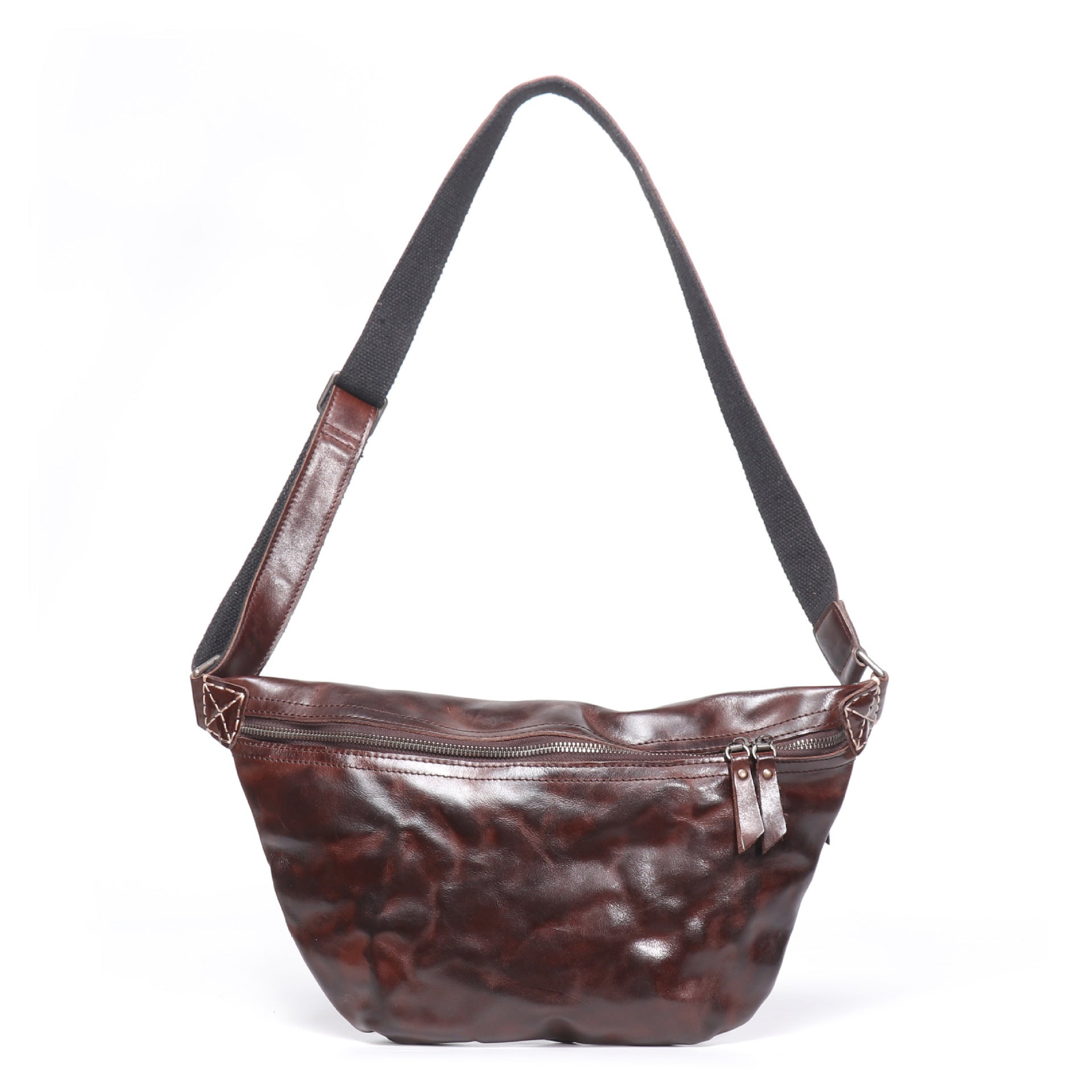 Retro Men's Skull Pattern Leather Crossbody Bag For Outdoor Cycling Vintage Brown First Layer Cowhide Wear Resistant