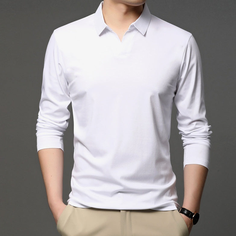 Men's Solid Color Shirt Casual Cotton Lapel Long Sleeve Top