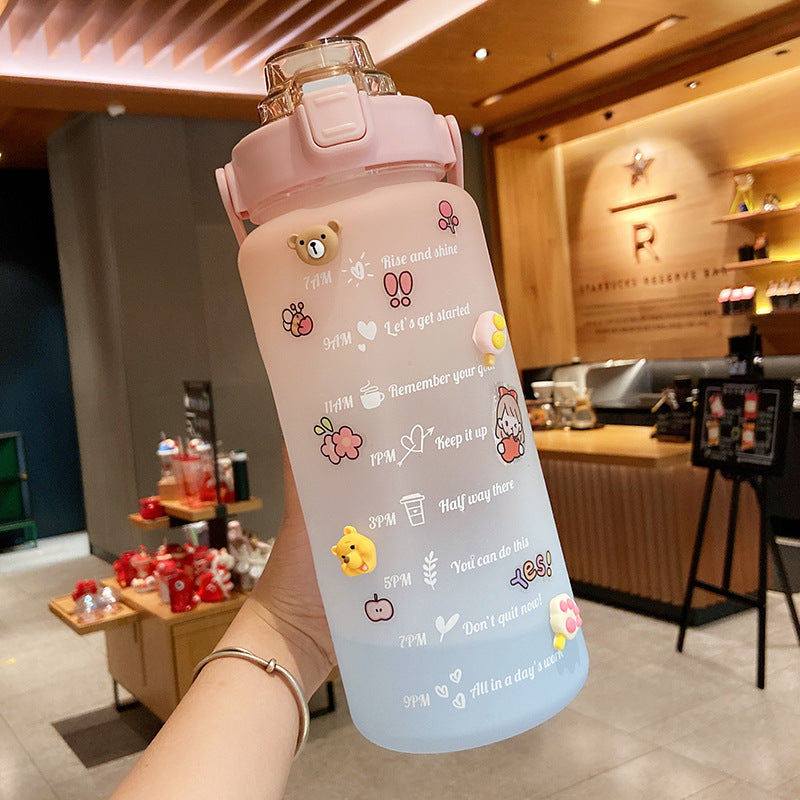 2000ml Water Bottle With Straw Portable Scale Bottle Safe Lock Leakproof Sports Bottle Gradient Color Options