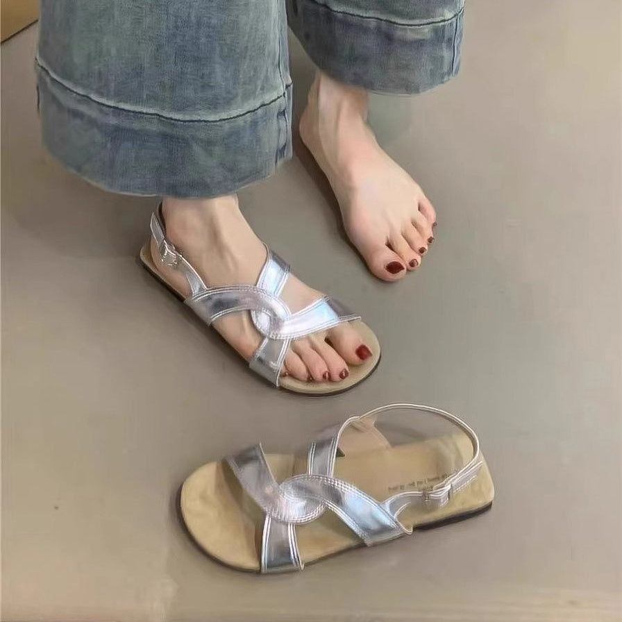 Retro Cross Strap Buckle Sandals - Women's Summer Vintage Style Shoes