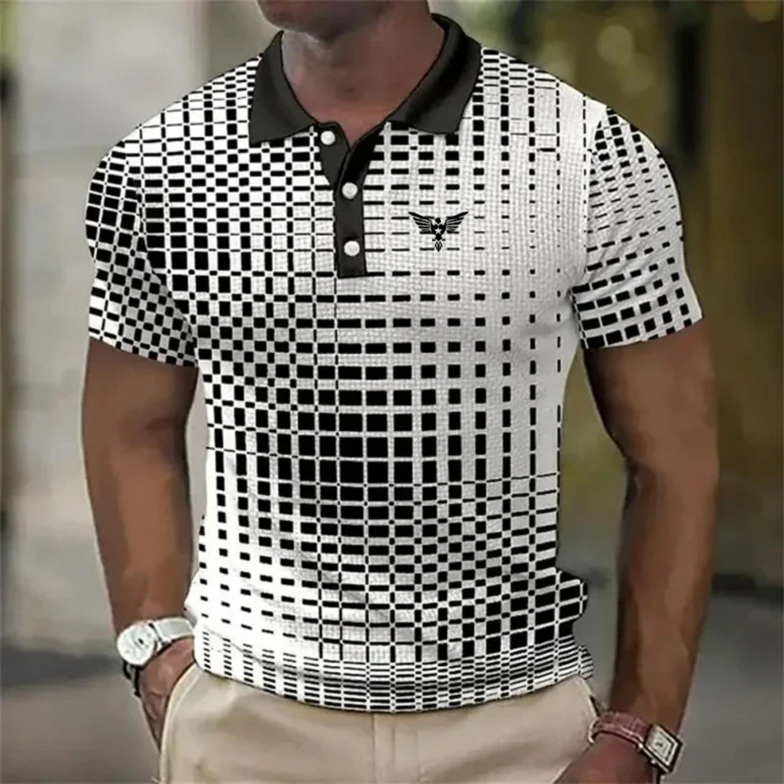 Men's Short-sleeved Polo Style Shirt Plaid Bat Pattern