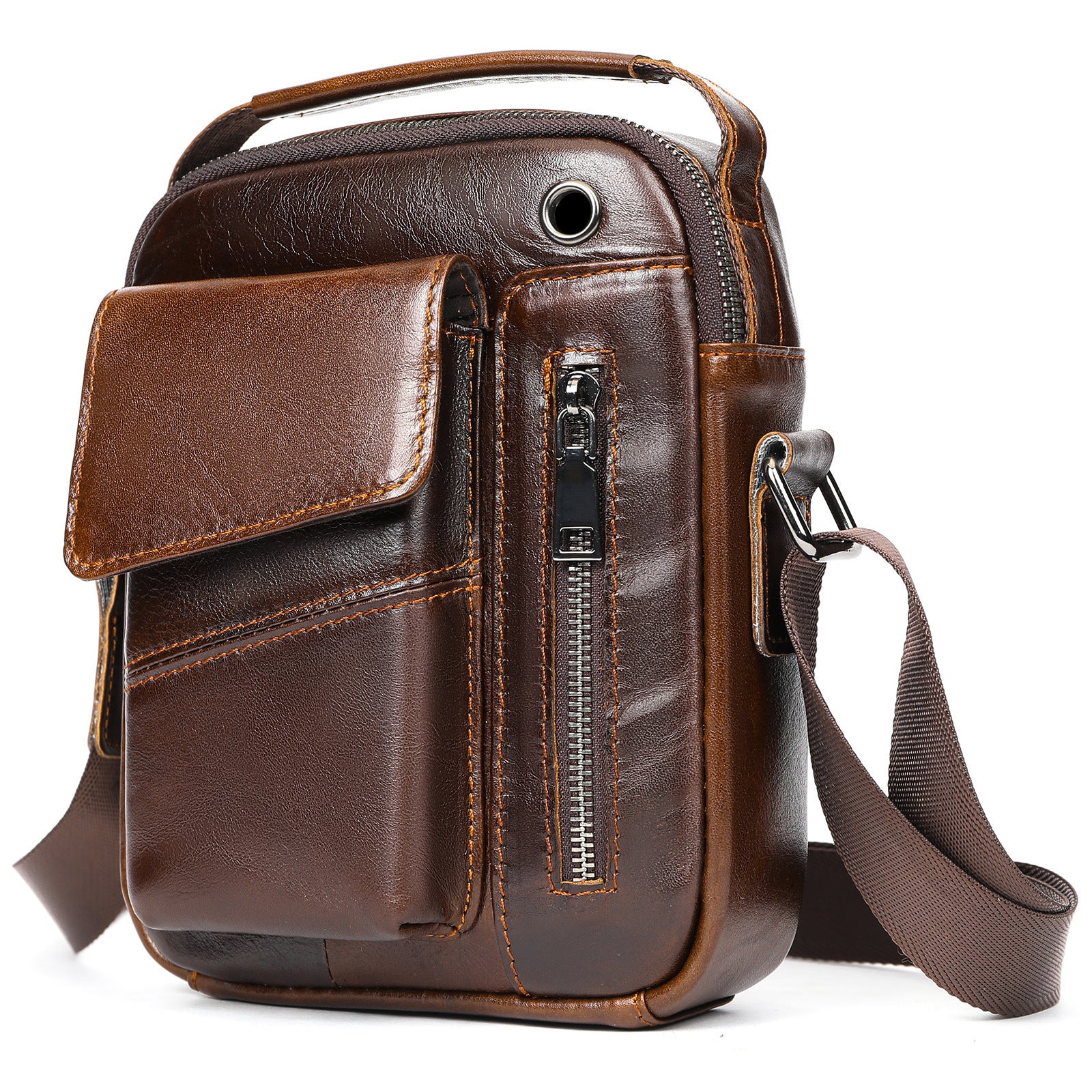 Men's Minimalist Leather Crossbody Bag for Business and Travel Genuine Cowhide Wear Resistant