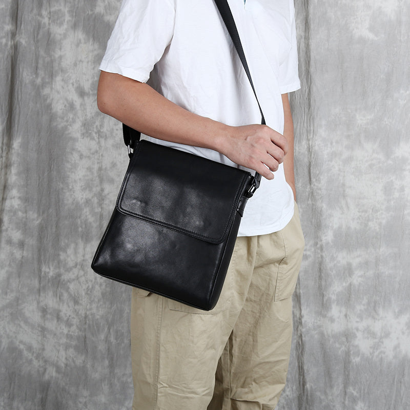 Premium Cowhide Leather Crossbody Bag - Vertical Business Backpack