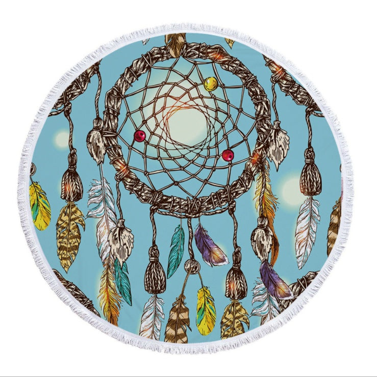 Dream net microfiber round beach towel Yoga pad with tassel