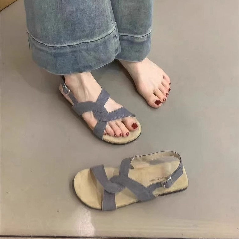 Retro Cross Strap Buckle Sandals - Women's Summer Vintage Style Shoes