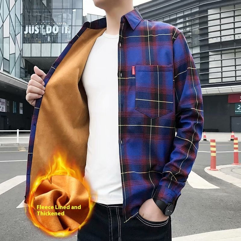 Men's Warm Thickened Korean Slim Fit Shirt Trendy Handsome Coat