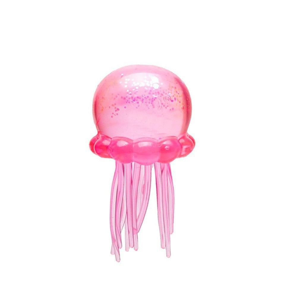Pink octopus squishy toy with glossy head and long translucent tentacles